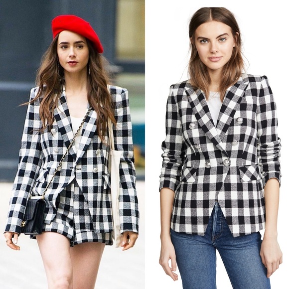 Veronica Beard Miller Dickey Checker Tweed Jacket Black and White